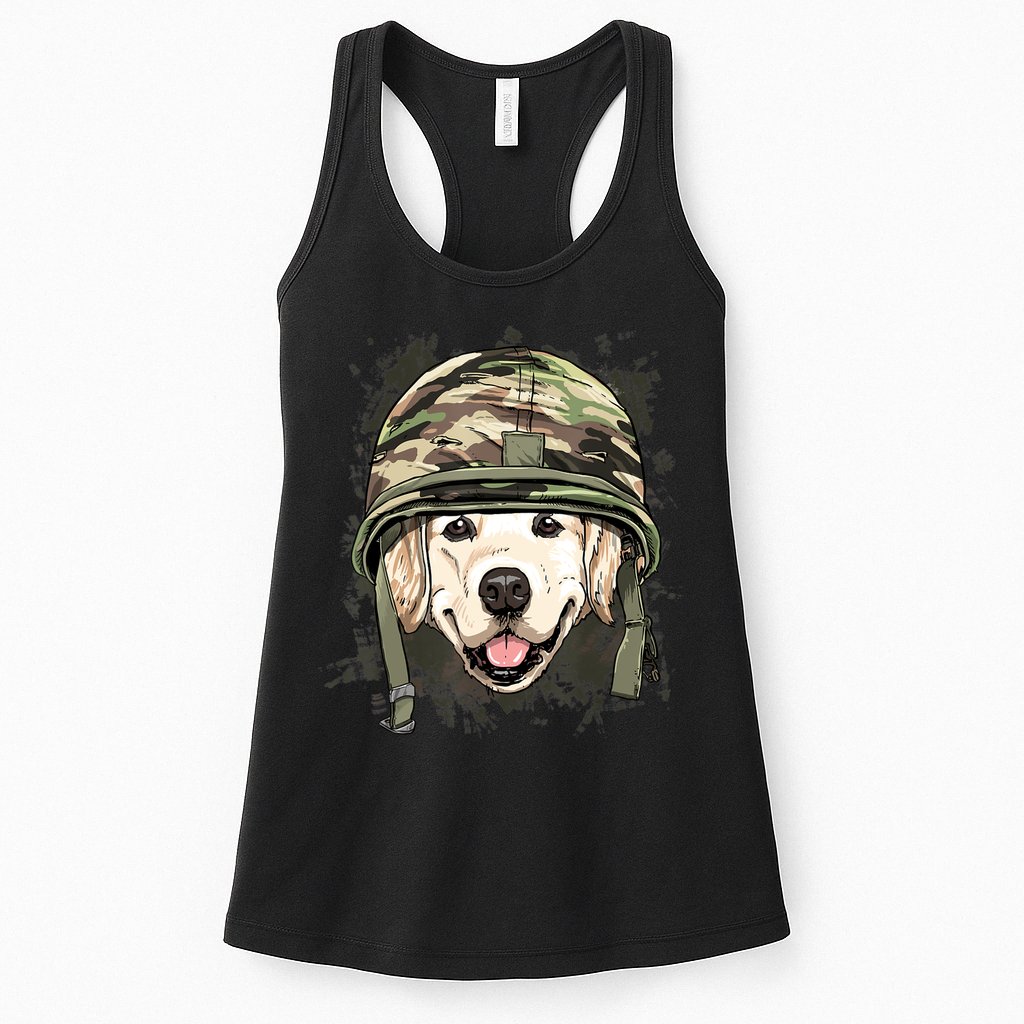 Golden Retriever Soldier Veteran Funny Dog Army Womens Tank Top