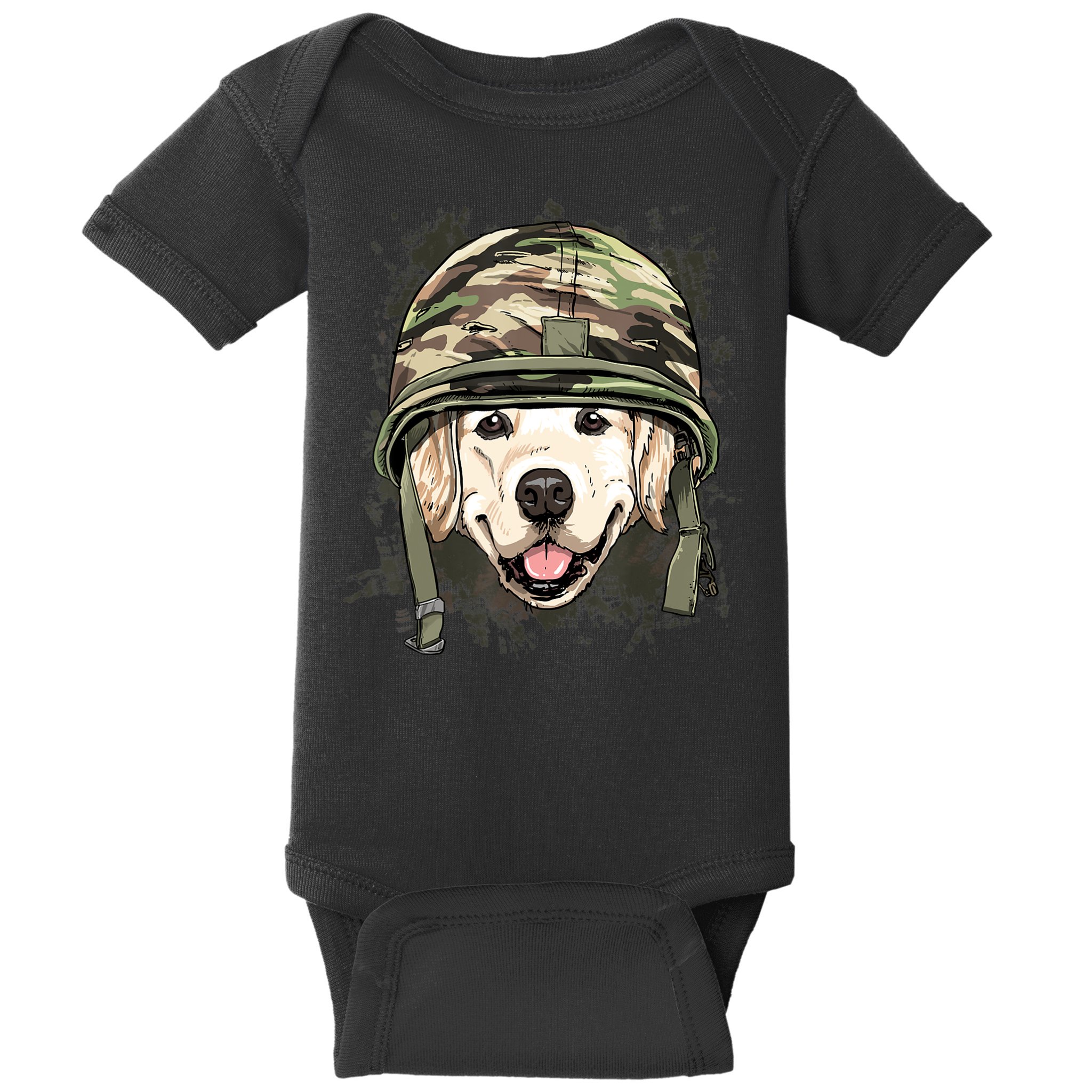 Golden Retriever Soldier Veteran Funny Dog Army Baby Bodysuit