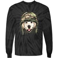 Golden Retriever Soldier Veteran Funny Dog Army Tie-Dye Long Sleeve Shirt