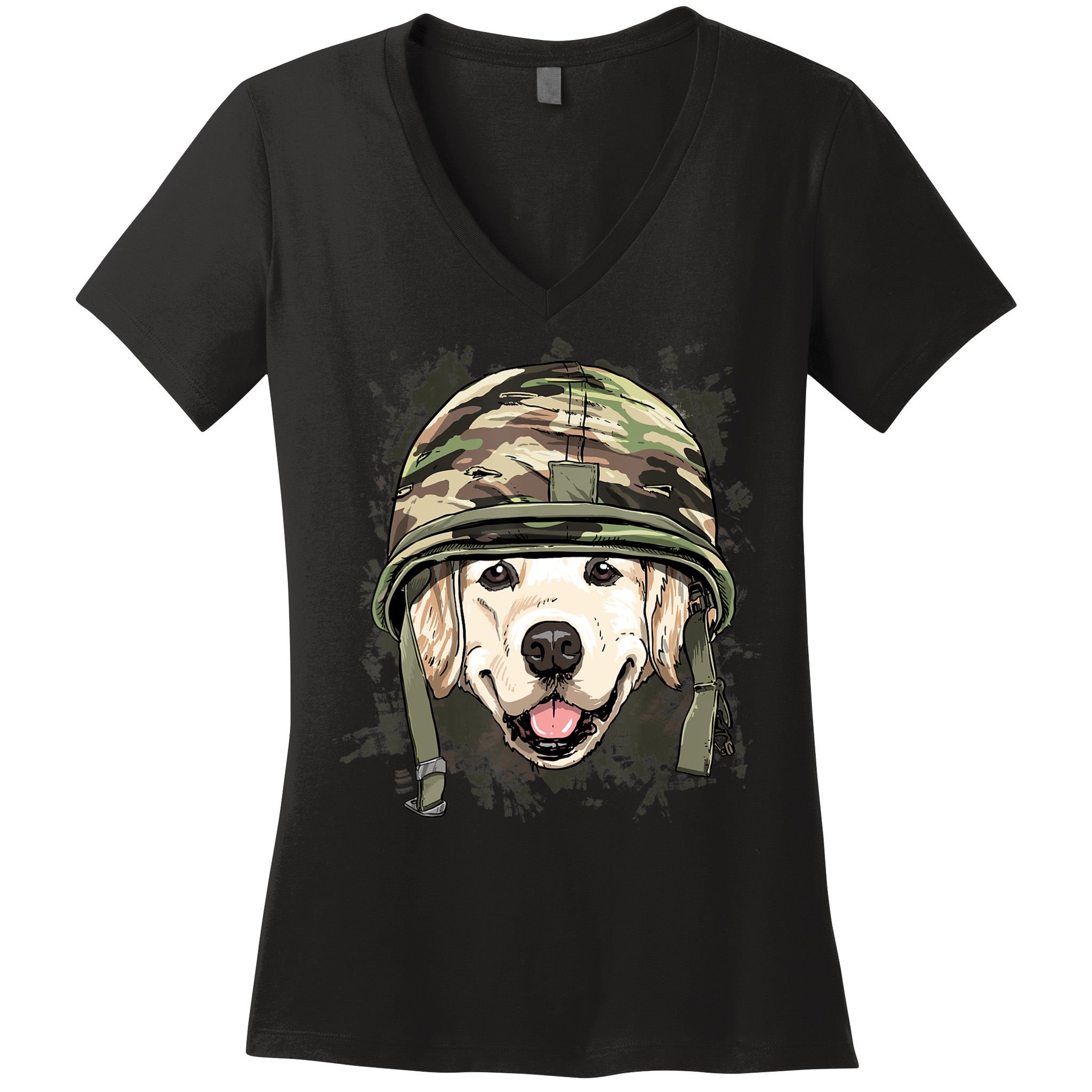 Golden Retriever Soldier Veteran Funny Dog Army Women's V-Neck T-Shirt