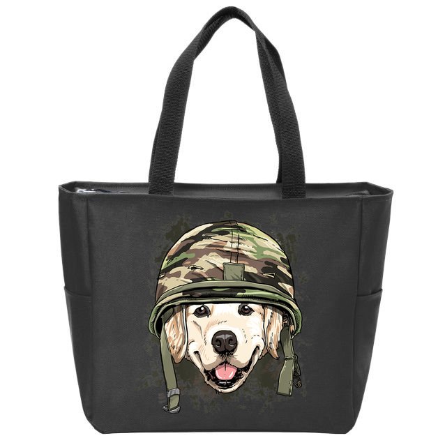 Golden Retriever Soldier Veteran Funny Dog Army Zip Tote Bag