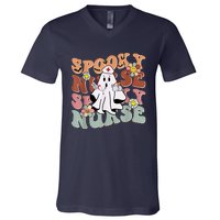 Groovy Retro Spooky Nurse Ghost Halloween Trick Or Treat V-Neck T-Shirt