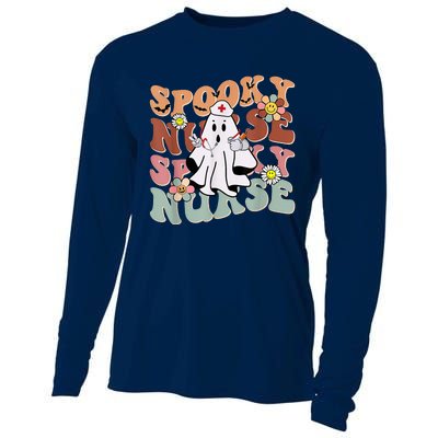 Groovy Retro Spooky Nurse Ghost Halloween Trick Or Treat Cooling Performance Long Sleeve Crew