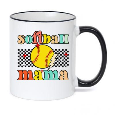 Groovy Retro Softball Mom Mama Sport Lover Funny Mothers Day 11oz Black Color Changing Mug