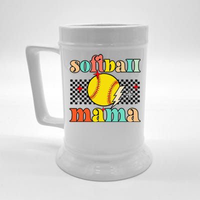 Groovy Retro Softball Mom Mama Sport Lover Funny Mothers Day Beer Stein