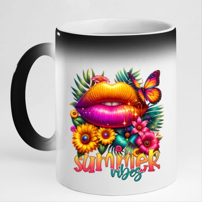 Groovy Retro Summer Vibes Tropical Flowers Hello Summer Cool Gift 11oz Black Color Changing Mug