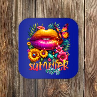 Groovy Retro Summer Vibes Tropical Flowers Hello Summer Cool Gift Coaster