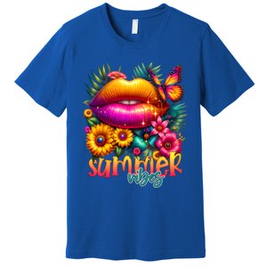 Groovy Retro Summer Vibes Tropical Flowers Hello Summer Cool Gift Premium T-Shirt