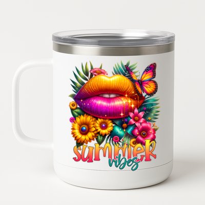 Groovy Retro Summer Vibes Tropical Flowers Hello Summer Cool Gift 12 oz Stainless Steel Tumbler Cup