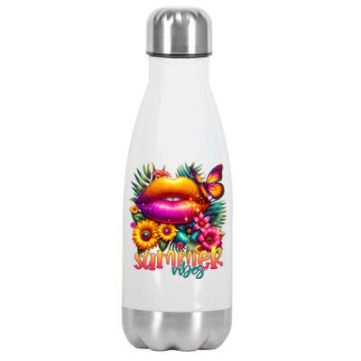 Groovy Retro Summer Vibes Tropical Flowers Hello Summer Cool Gift Stainless Steel Insulated Water Bottle