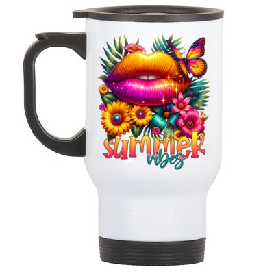 Groovy Retro Summer Vibes Tropical Flowers Hello Summer Cool Gift Stainless Steel Travel Mug