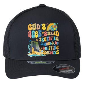 GodS Rock Solid Breaker Rock Beach Vbs 2024 Christian Flexfit Unipanel Trucker Cap