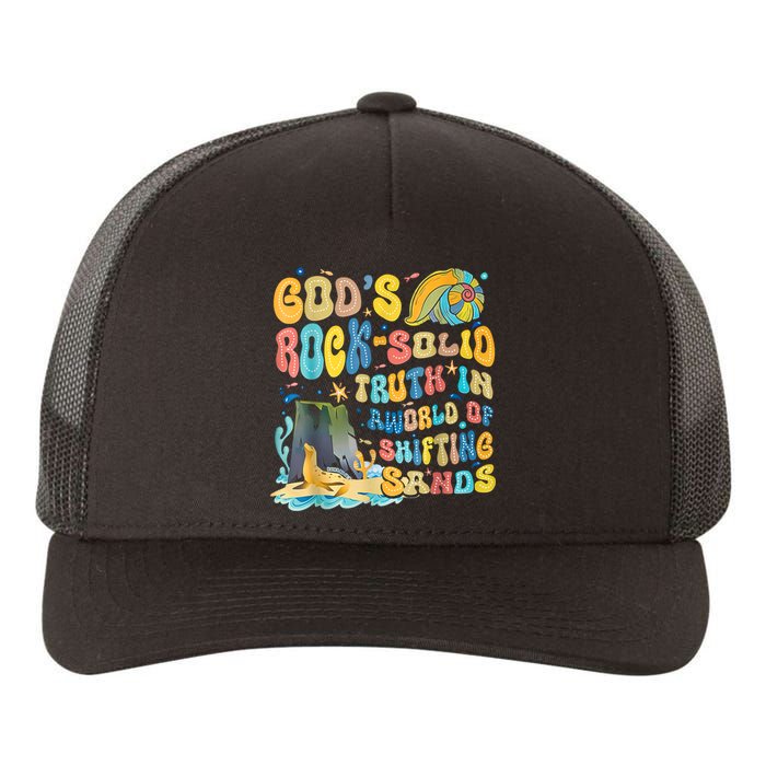 GodS Rock Solid Breaker Rock Beach Vbs 2024 Christian Yupoong Adult 5-Panel Trucker Hat