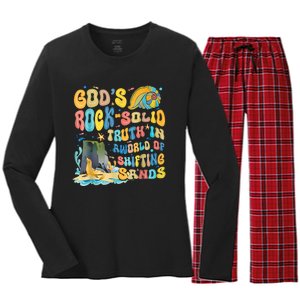 GodS Rock Solid Breaker Rock Beach Vbs 2024 Christian Women's Long Sleeve Flannel Pajama Set 