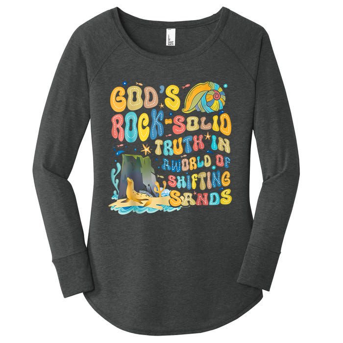 GodS Rock Solid Breaker Rock Beach Vbs 2024 Christian Women's Perfect Tri Tunic Long Sleeve Shirt