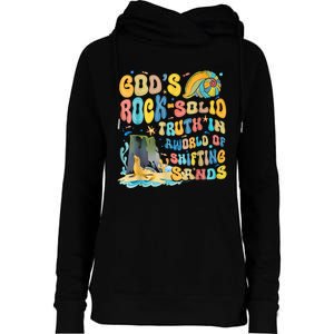 GodS Rock Solid Breaker Rock Beach Vbs 2024 Christian Womens Funnel Neck Pullover Hood