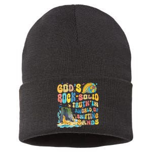 GodS Rock Solid Breaker Rock Beach Vbs 2024 Christian Sustainable Knit Beanie