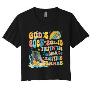 GodS Rock Solid Breaker Rock Beach Vbs 2024 Christian Women's Crop Top Tee