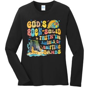 GodS Rock Solid Breaker Rock Beach Vbs 2024 Christian Ladies Long Sleeve Shirt