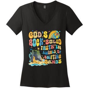 GodS Rock Solid Breaker Rock Beach Vbs 2024 Christian Women's V-Neck T-Shirt