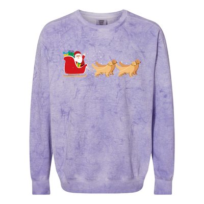 Golden Retriever Santa Christmas Sleigh Funny Labrador Xmas Gift Colorblast Crewneck Sweatshirt