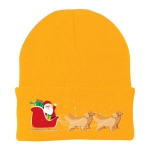 Golden Retriever Santa Christmas Sleigh Funny Labrador Xmas Gift Knit Cap Winter Beanie