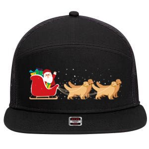 Golden Retriever Santa Christmas Sleigh Funny Labrador Xmas Gift 7 Panel Mesh Trucker Snapback Hat