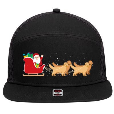 Golden Retriever Santa Christmas Sleigh Funny Labrador Xmas Gift 7 Panel Mesh Trucker Snapback Hat