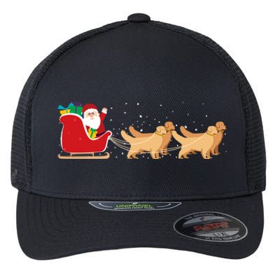 Golden Retriever Santa Christmas Sleigh Funny Labrador Xmas Gift Flexfit Unipanel Trucker Cap