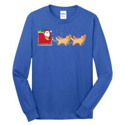 Golden Retriever Santa Christmas Sleigh Funny Labrador Xmas Gift Tall Long Sleeve T-Shirt