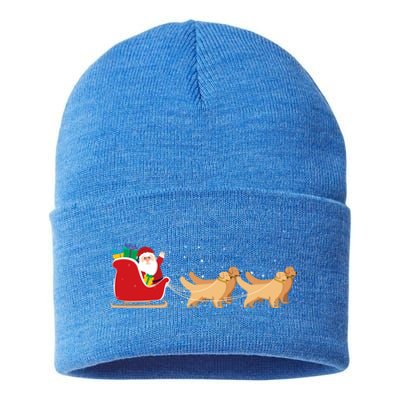 Golden Retriever Santa Christmas Sleigh Funny Labrador Xmas Gift Sustainable Knit Beanie