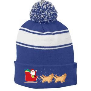 Golden Retriever Santa Christmas Sleigh Funny Labrador Xmas Gift Stripe Pom Pom Beanie