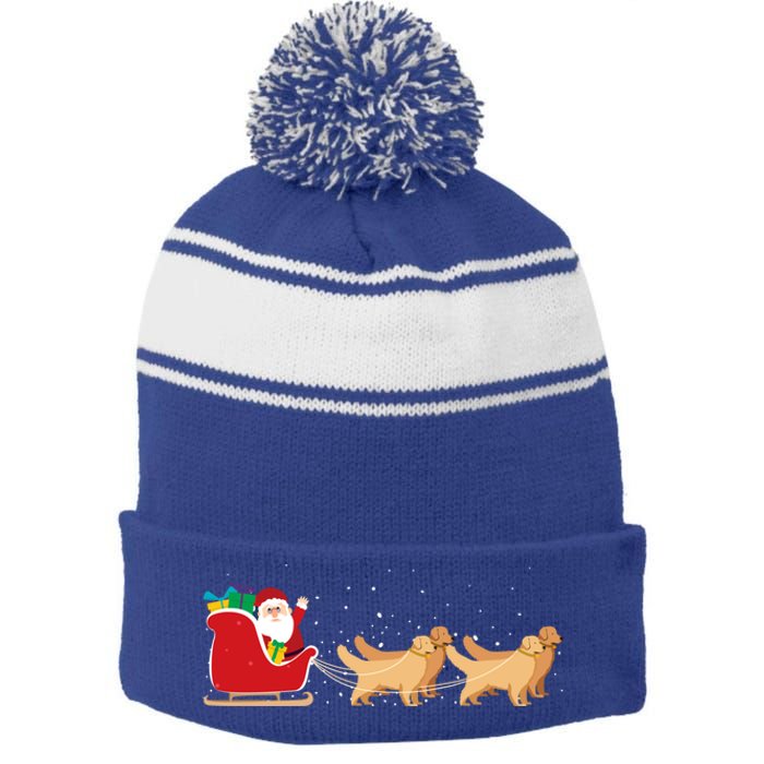 Golden Retriever Santa Christmas Sleigh Funny Labrador Xmas Gift Stripe Pom Pom Beanie