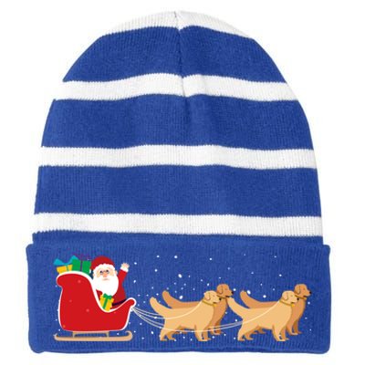 Golden Retriever Santa Christmas Sleigh Funny Labrador Xmas Gift Striped Beanie with Solid Band