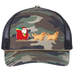 Golden Retriever Santa Christmas Sleigh Funny Labrador Xmas Gift Retro Rope Trucker Hat Cap