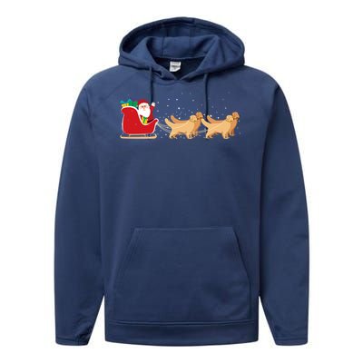 Golden Retriever Santa Christmas Sleigh Funny Labrador Xmas Gift Performance Fleece Hoodie