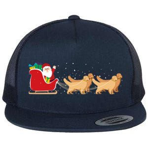 Golden Retriever Santa Christmas Sleigh Funny Labrador Xmas Gift Flat Bill Trucker Hat