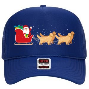 Golden Retriever Santa Christmas Sleigh Funny Labrador Xmas Gift High Crown Mesh Back Trucker Hat