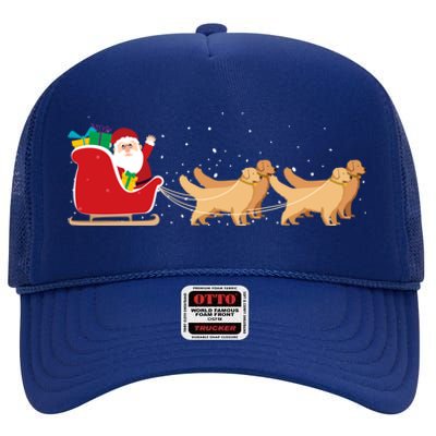 Golden Retriever Santa Christmas Sleigh Funny Labrador Xmas Gift High Crown Mesh Back Trucker Hat