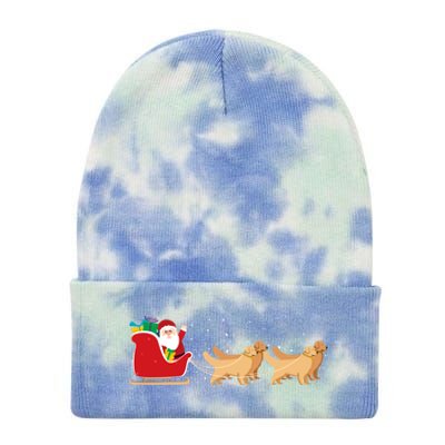 Golden Retriever Santa Christmas Sleigh Funny Labrador Xmas Gift Tie Dye 12in Knit Beanie