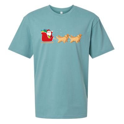 Golden Retriever Santa Christmas Sleigh Funny Labrador Xmas Gift Sueded Cloud Jersey T-Shirt