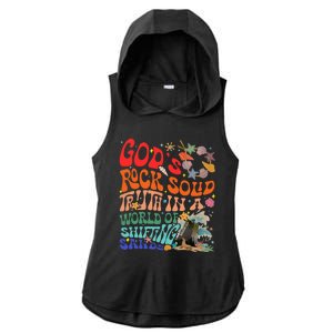 Gods Rock Solid Truth In A World Ladies PosiCharge Tri-Blend Wicking Draft Hoodie Tank