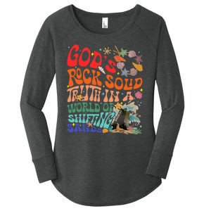 Gods Rock Solid Truth In A World Women's Perfect Tri Tunic Long Sleeve Shirt