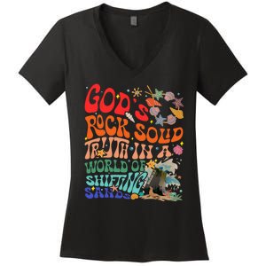 Gods Rock Solid Truth In A World Women's V-Neck T-Shirt