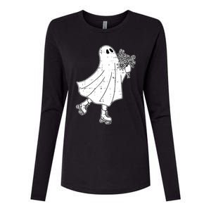 Ghost Roller Skate Halloween Costume Ghoul Skating Skater Funny Gift Womens Cotton Relaxed Long Sleeve T-Shirt