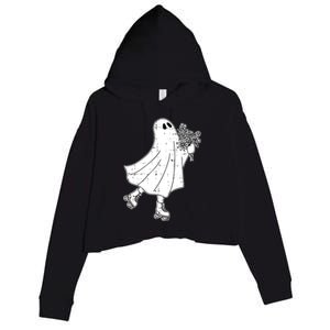 Ghost Roller Skate Halloween Costume Ghoul Skating Skater Funny Gift Crop Fleece Hoodie