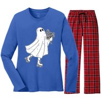 Ghost Roller Skate Halloween Costume Ghoul Skating Skater Funny Gift Women's Long Sleeve Flannel Pajama Set 