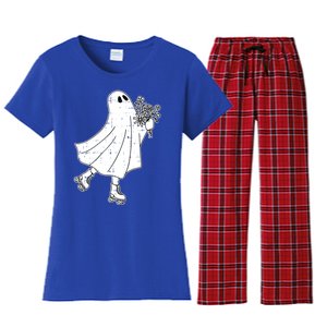 Ghost Roller Skate Halloween Costume Ghoul Skating Skater Funny Gift Women's Flannel Pajama Set