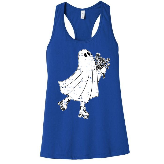 Ghost Roller Skate Halloween Costume Ghoul Skating Skater Funny Gift Women's Racerback Tank