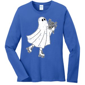 Ghost Roller Skate Halloween Costume Ghoul Skating Skater Funny Gift Ladies Long Sleeve Shirt